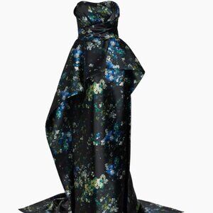 Amsale Floral Mikado Peplum Train Gown Size 12